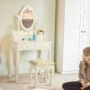 Vanity Table and Chair Set, Makeup Dressing Table with 360-degree-rotating Mirror and 4 Drawers, Thick Padded Stool