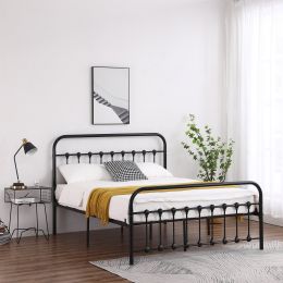 Single-Layer Curved Frame Bed Head and Foot Tube with Shell Decoration FULL SIZE  Black Iron Bed Metal  Bed Frame XH (size: FULL SIZE)