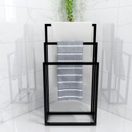 Metal Freestanding Towel Rack 3 Tiers Hand Towel Holder Organizer for Bathroom Accessories RT (Color: Black)