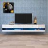 Wall Mounted Floating 80" TV Stand with 20 Color LEDs White Black RT