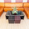 15" PU Leather Belt Line Footstool Storage Leather Ottoman Seat Cube for Bedroom Practical PVC Leather Square Shape Surface with Line Footstool  RT