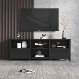 70.08 Inch Length Furniture Black TV Stand for Living Room and Bedroom, with 2 Drawers and 4 High-Capacity Storage Compartment. (Color: Black)