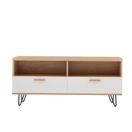 High quality table top and wood grain color TV Cabinet,can be assembled in Lounge Room, Living Room or Bedroom (Color: wood & white)