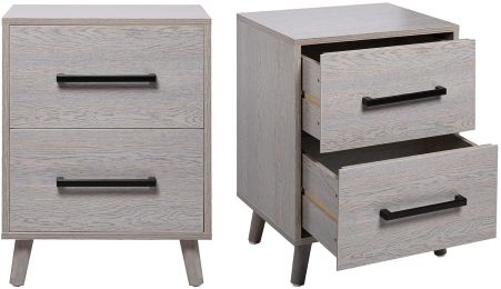 Modern Wood Nightstand with 2 Drawers and Solid Wood Legs, 2PCS (Color: Gray Cement-2)