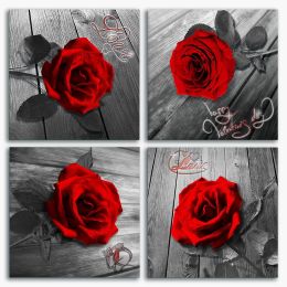 Rose Canvas Wall Art Flower Canvas Print Black and White Wall Paintings for Bedroom Living Room Decor Artwork (Color: Red, size: 12inchx12inchx4pcs)