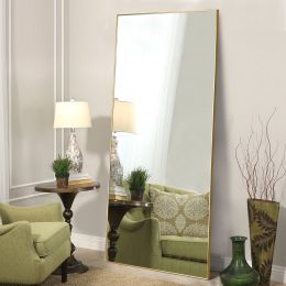 Aluminum Alloy Full Length Wall Mounted Mirror (Color: Gold)