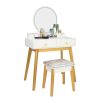 Bedroom Light Luxury Real Wood Dressing Table Simple Makeup Table With Lamp Three Color Adjustable XH