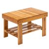 Bamboo Spa Bench Wood Seat Stool Foot Rest Shaving Stool with Non-Slip Feets Storage Shelf for Shampoo Towel,Works in Bathroom/ Living Room/ Bedroom/G