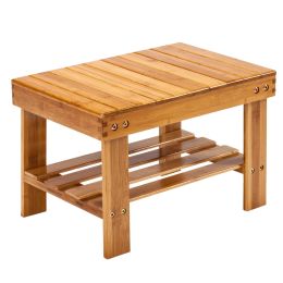 Bamboo Spa Bench Wood Seat Stool Foot Rest Shaving Stool with Non-Slip Feets Storage Shelf for Shampoo Towel,Works in Bathroom/ Living Room/ Bedroom/G (Color: Bamboo)