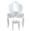 Tri-fold Mirror Dresser with Dressing Stool White--YS