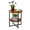 2 Tiers Wood Round Nightstand w/X Base Brown Modern Sofa Side Table for Bedroom