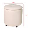 Round Storage Ottoman Faux Leather Upholstered Footrest Stool for the Living Room Bedroom