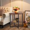 2 Tiers Wood Round Nightstand w/X Base Brown Modern Sofa Side Table for Bedroom