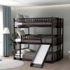 Triple Bed with Built-in Ladder and Slide , Triple Bunk Bed with Guardrails