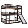 Triple Bed with Built-in Ladder and Slide , Triple Bunk Bed with Guardrails