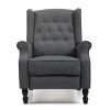 Tufted Accent Chair w/ Upholstered Wingback & Padded Seat, Pushback Recliner Armchair for Living Room, Bedroom, Dark Grey XH