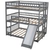 Triple Bed with Built-in Ladder and Slide , Triple Bunk Bed with Guardrails