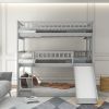 Triple Bed with Built-in Ladder and Slide , Triple Bunk Bed with Guardrails