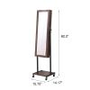 Standing jewelry cabinet with LED Lights for living room ,bedroom, rustic brown, wheel ,LED lights. drawers