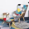 Chair and Ottoman, Accent Chairs for Bedroom, Modern Colourful and Patchwork Reading Chair with Solid Wood Legs, Linen Fabric Napping Armchair for Liv