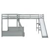 Twin over Full Bunk Bed with Twin Size Loft Bed with Desk and Slide,Full-Length Guardrail