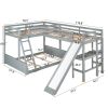 Twin over Full Bunk Bed with Twin Size Loft Bed with Desk and Slide,Full-Length Guardrail