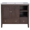 36" Bathroom Vanity with Ceramic Basin, Bathroom Storage Cabinet with Two Doors and Drawers, Solid Frame, Metal Handles