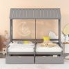 Twin Twin House Bed with 2 Drawers, White