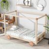 Twin Size Canopy Car-Shaped Platform Bed,Natural+Brown(Expected Arrival Time:7.25)