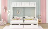 Twin Twin House Bed with 2 Drawers, White