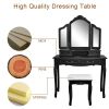 Tri-fold Mirror Dresser with Dressing Stool Black--YS