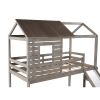 Twin Over Twin Bunk Bed with Two Storage Drawers and Slide, House-Shaped Wood Bunk Bed