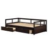 Wooden Daybed with Trundle Bed and Two Storage Drawers , Extendable Bed Daybed,Sofa Bed for Bedroom Living Room