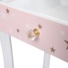 Wooden Toy Children's Dressing Table Three Foldable Mirror/Chair/Single Drawer Pink Star Style YJ