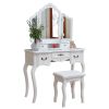 Tri-fold Mirror Dresser with Dressing Stool White--YS