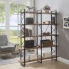 Home Office 5 Tier Bookshelf, Industrial Bookcase for Office with Metal Frame, X Design Etageres Storage Shelf