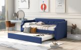 Upholstered Daybed with Trundle, Wood Slat Support,Upholstered Frame Sofa Bed , Twin