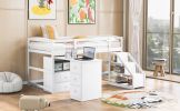 Twin Size Loft Bed with Multifunctional Movable Built-in Desk and and Staircase