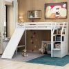 Twin Size Loft Bed with Storage and Slide