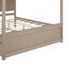 Full Size Wood Canopy Bed with Trundle Bed and Two Nightstands, Bedroom Set - Brushed