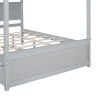 Full Size Wood Canopy Bed with Trundle Bed and Two Nightstands, Bedroom Set - Brushed