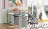 Twin Size Loft Bed with Multifunctional Movable Built-in Desk and and Staircase