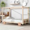 Twin Size Canopy Car-Shaped Platform Bed,Natural+Brown(Expected Arrival Time:7.25)