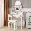 Vanity Table Set with Lighted Mirror, Makeup Dressing Table with 10 LED Lights, Touch Switch, 5 Drawers, Removable Organizer, 10 Dimmable Lights Makeu