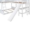 Twin over Full Bunk Bed with Twin Size Loft Bed with Desk and Slide,Full-Length Guardrail