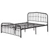 Single-Layer Curved Frame Bed Head and Foot Center Raised Vertical Pipe with Ball Decoration Full Black Iron Bed  RT