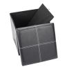 15" PU Leather Belt Line Footstool Storage Leather Ottoman Seat Cube for Bedroom Practical PVC Leather Square Shape Surface with Line Footstool  RT