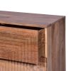 Dunawest Kai 30.5 Inch Mango Wood Nightstand Chest Cabinet with 3 Drawers and Embossed Geometric Design, Natural Brown