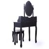 Vanity Table and Chair Set, Makeup Dressing Table with 360-degree-rotating Mirror and 4 Drawers, Thick Padded Stool