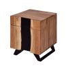 Dunawest Stanley 19 Inch Single Drawer Industrial Wood Nightstand with Live Edge Details, Brown and Black